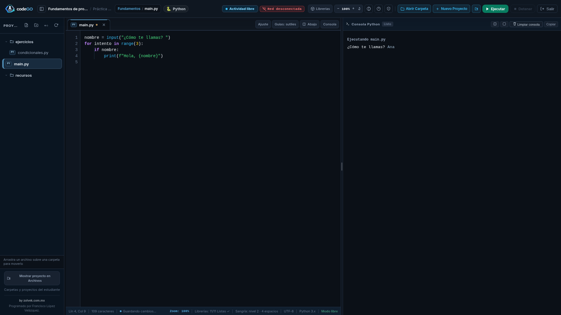 Editor de Python con árbol de subcarpetas, migas de pan y terminal interactiva unificada