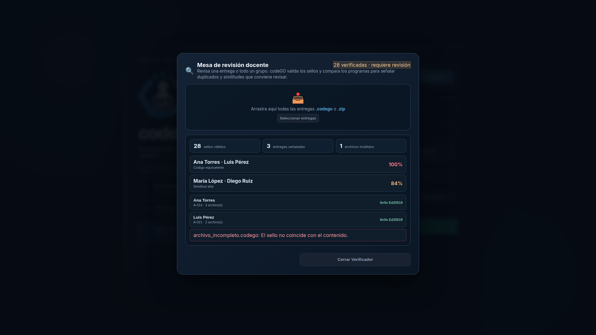 Herramienta de verificación de entregas con análisis criptográfico y comparativa de grupo